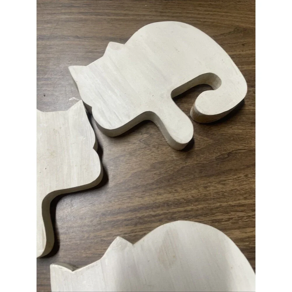 3 Solid Wooden Cat Kitten Shapes for Crafting Painting Art